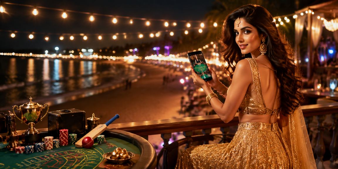 Indian woman in lehenga enjoying cricket betting for Aviator