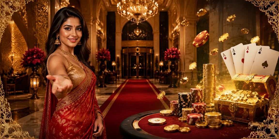 Indian woman playing card game Andar Bahar on mobile in traditional saree