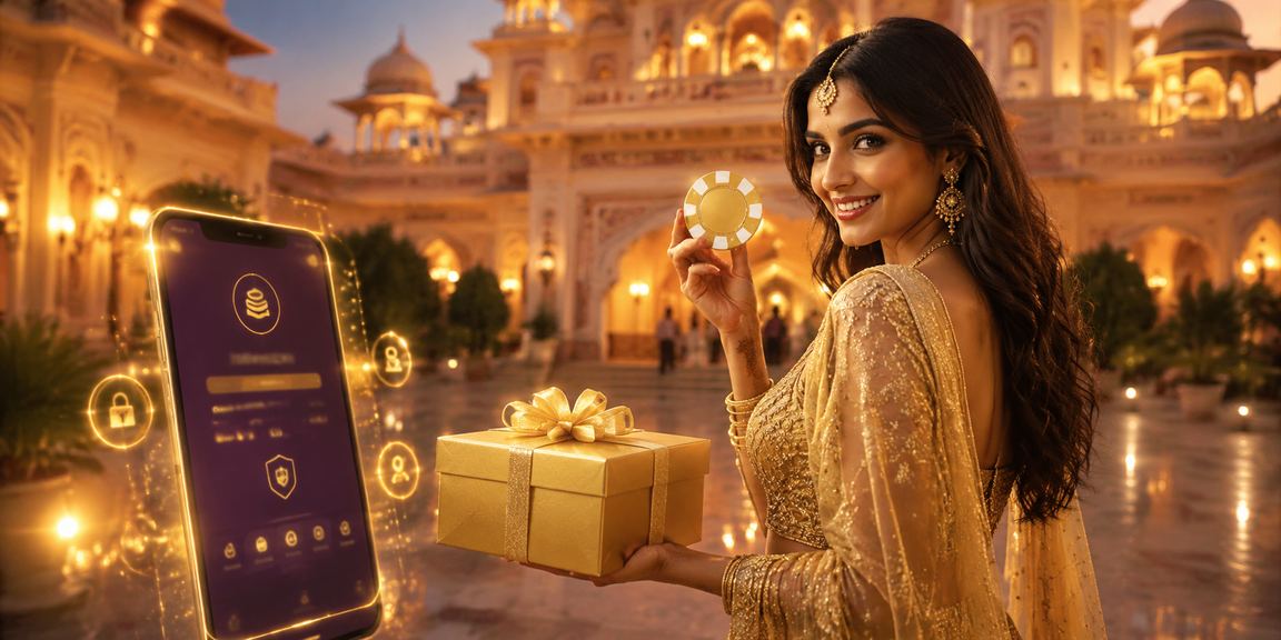Indian woman celebrating VIP bonuses in colorful lehenga